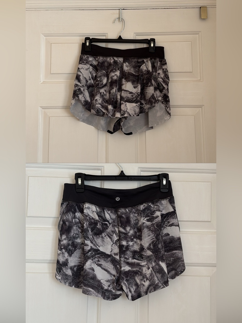 lululemon athletica Black & Gray Marble Print Run Short Skirt